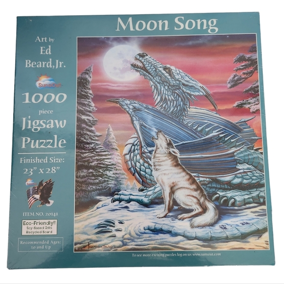 Moon Song Dragon & Wolf Jigsaw Puzzle 1000 pcs Wolf Dragon - Picture 1 of 4